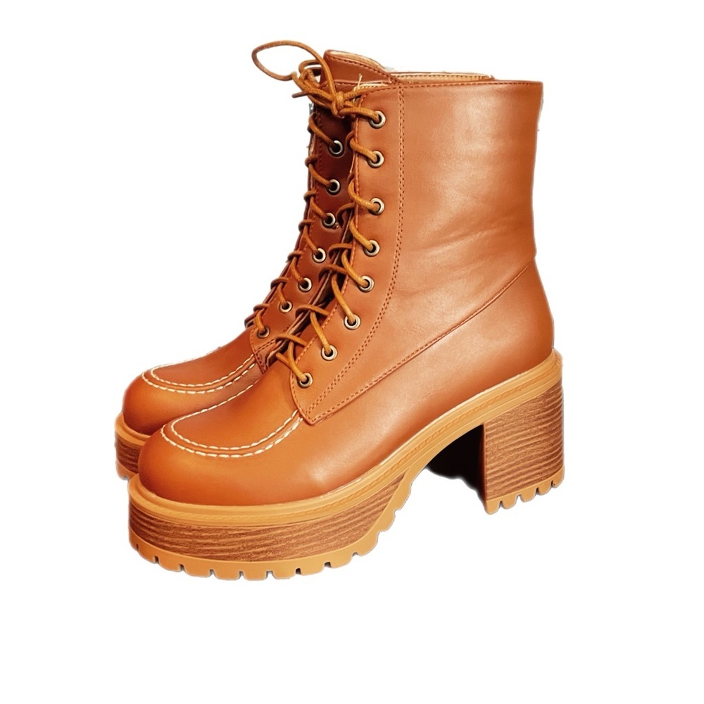 Women's Tan Lace-Up Platform Boots